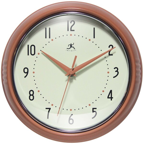 Infinity Instruments Retro Round Metal Wall Clock, Terracotta, 9.5 in 10940TC - main