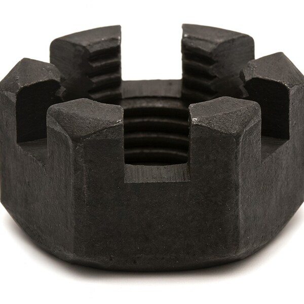 Zmg Fasteners Plus 1 1/8 - 12 HEAVY HEX SLOTTED NUT RIGHT HD ASTM A194 2H CARBON STEEL BLACK OXIDE ZMG58131 - main