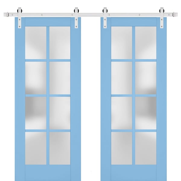 Sartodoors Sturdy Double Barn Door Solid Core Modern Interior VEREGIO7412DB-S-AQU-36 x 80 (2* 18x80)-Silver Rail - main