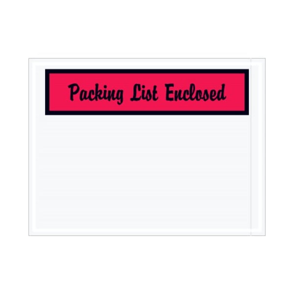 Box Packaging Panel Face Envelopes , "Packing List Enclosed" Print, Side Opening, 6"L x 4-1/2"W, Red, 1000/Pack PL444 - main