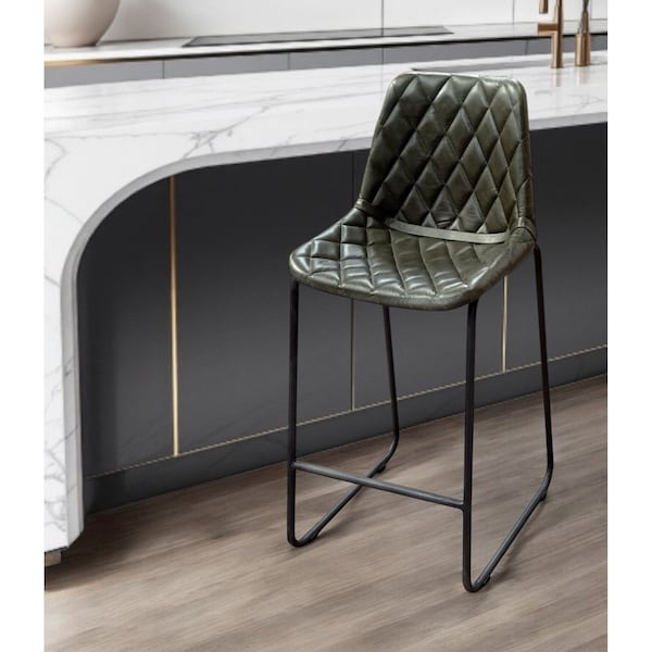 Homeroots 27" Green and Black Leather and Iron Counter Height Bar Chair 527555 - main