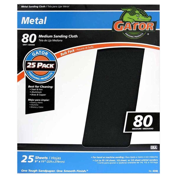 Gator Finishing 9 x 11 in. Metal Sanding Cloths, 80 Grit, Medium, 25PK 4246 - main