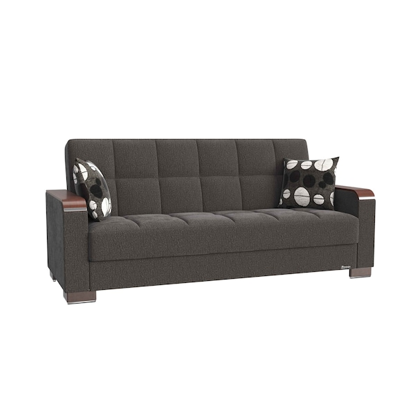 Homeroots 87" Dark Gray Chenille Convertible Futon Sleeper Sofa With Toss Pillows And Storage 607106 - main