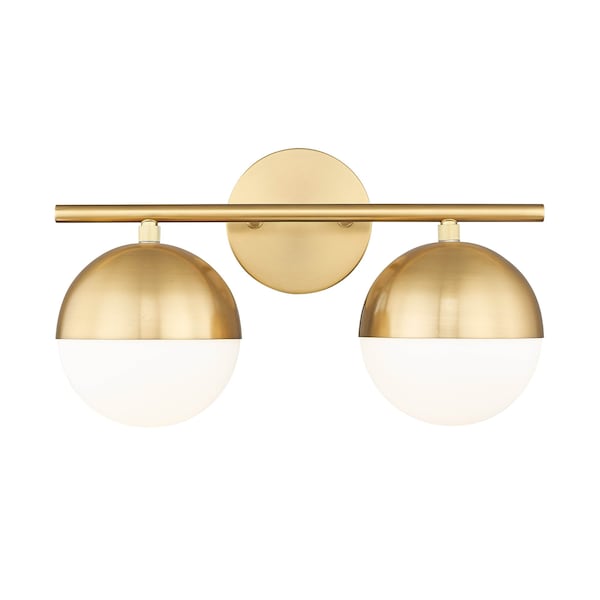 Z-Lite Realm Sphere 2 Light Vanity, Modern Gold/Matte Opal, 16 In W x 9.75 In H 7517-2V-MGLD - main