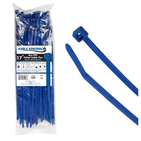 Kable Kontrol ETFE Tefzel Cable Zip Ties, 17 in L, Blue, Ethylene-tetrafluoroethylene (ETFE/Tefzel), 100 PK KKTF-17-100-100 - main