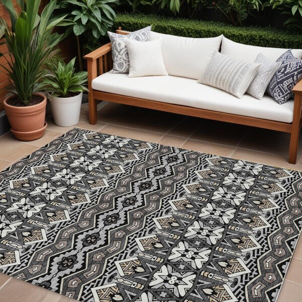 Homeroots 8' X 10' Charcoal Brown And Ivory Moroccan Washable Indoor Outdoor Area Rug 594313 - main
