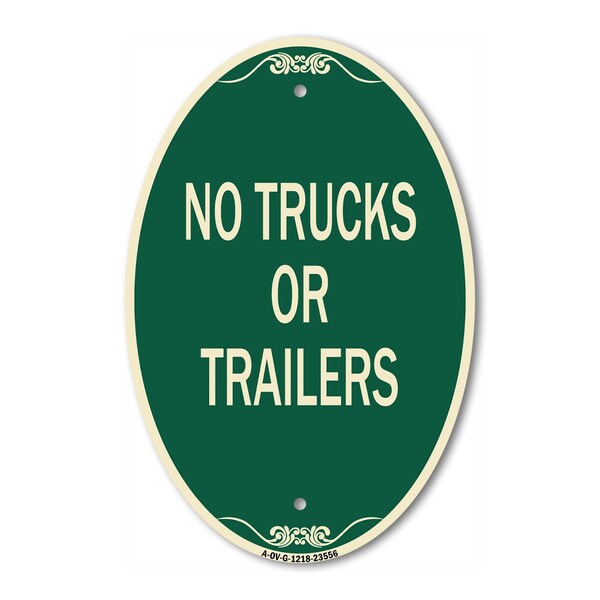 Signmission No Trucks or Trailers, 12 Inch X 18 Inch Architectural Oval, Heavy Gauge Aluminum A-OV-G-1218-23556 - main