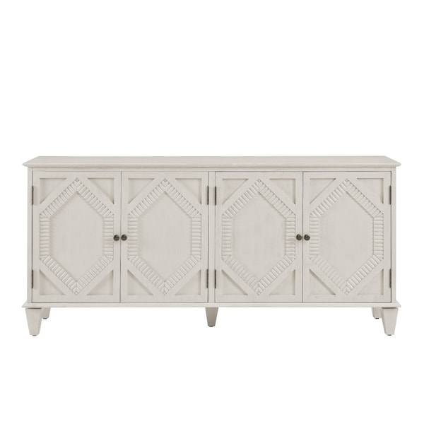 Homeroots 66in White Wood Carved Geometric Accent Cabinet With Four Doors 691656 - main