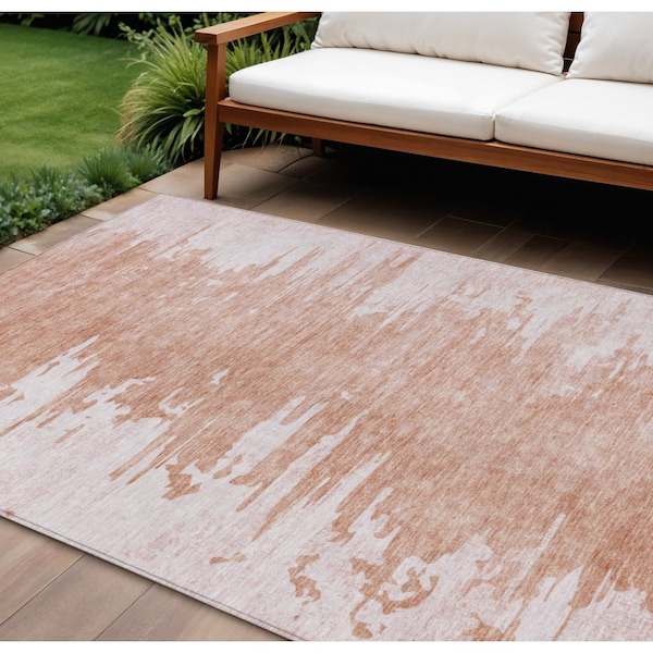 Homeroots 8' X 10' Terra Cotta Salmon And Copper Abstract Washable Indoor Outdoor Area Rug 582455 - main