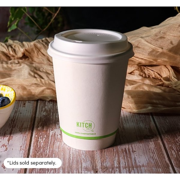 Kitch 24/7 Disposables White Compostable Smooth Insulated Paper Hot Cup, 12 Ounce, 500PK KC-SDC12W - main