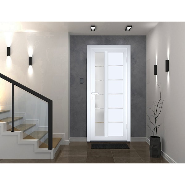 Vdomdoors Front Exterior Prehung FiberGlass Door Frosted Glass / Manux 8088 White Silk / Office Commercial an MANUX8088EXD-WS-W36 x H80-LH - main