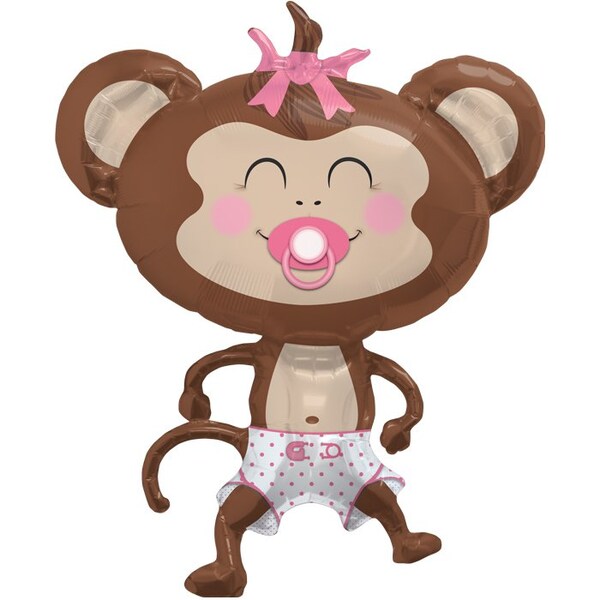 Loonballoon Girl Monkey Pink Bow Dots Diaper Pacifier Baby Shower 41in. Party Mylar Balloon B01FTXO8Z0 - main