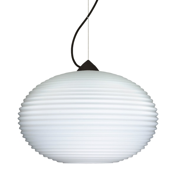 Besa Lighting Besa Pape 12 Pendant, Opal Ribbed, Black Finish, 1x 9W LED 1KX-491307-LED-BK - main
