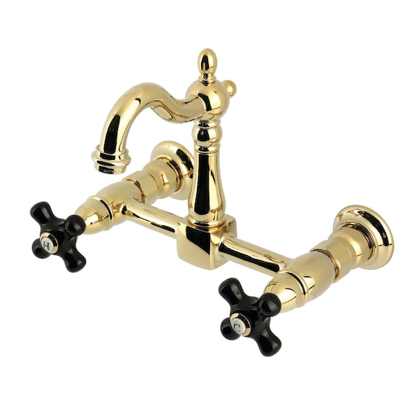 Kingston Brass Two-Handle Wall Mount Bridge Kitchen Faucet, Polished Brass KS2442PKX - main