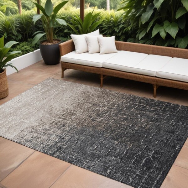 Homeroots 10' X 14' Khaki And Dark Gray Ombre Washable Indoor Outdoor Area Rug 602880 - main
