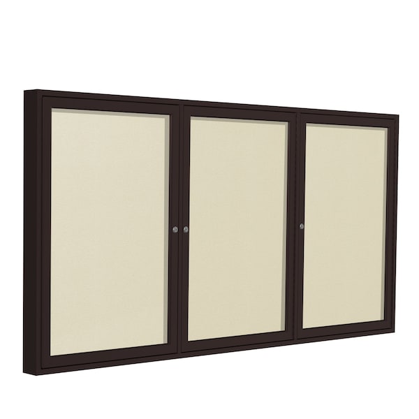 Ghent Indoor/Outdoor Enclosed Vinyl Bulletin Board, Bronze Aluminum Frame, 4'H x 8'W, 3 Door, Ivory PB34896VX-185 - main