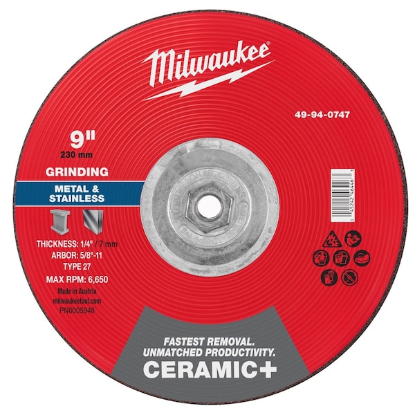 Milwaukee Tool Grinding Wheel, 9" dia. 49-94-0747 - main