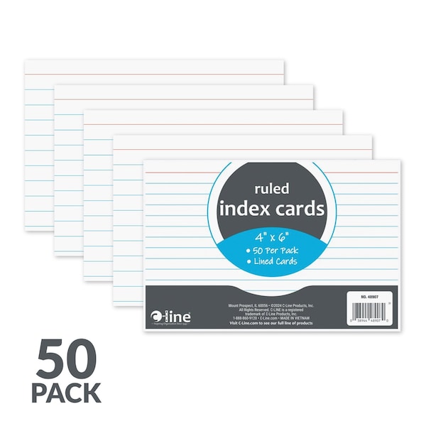 C-Line Products 4" x 6" White Ruled Index Cards of 50, 30 EA/CT 48907-CT - main