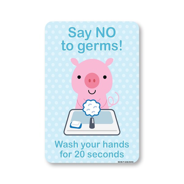 Signmission PSA, Say No To Germs! Wash Hands For 20 Seconds, 18in X 12in Rigid Plastic, OS-NS-P-1218-25343 OS-NS-P-1218-25343 - main