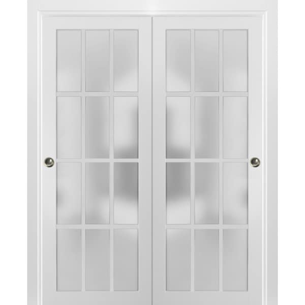 Sartodoors Sliding Closet 12 Lites Bypass Doors, Felicia 3312, Sturdy Rails Moldings Trims Hardware Set, Woo FELICIA3312DBD-WS-6096 - main