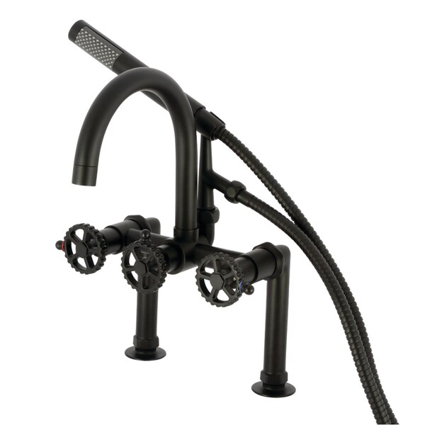 Kingston Brass 7" Center Deck-Mount Clawfoot Tub Faucet with Hand Shower, Matte Black AE8100CG - main