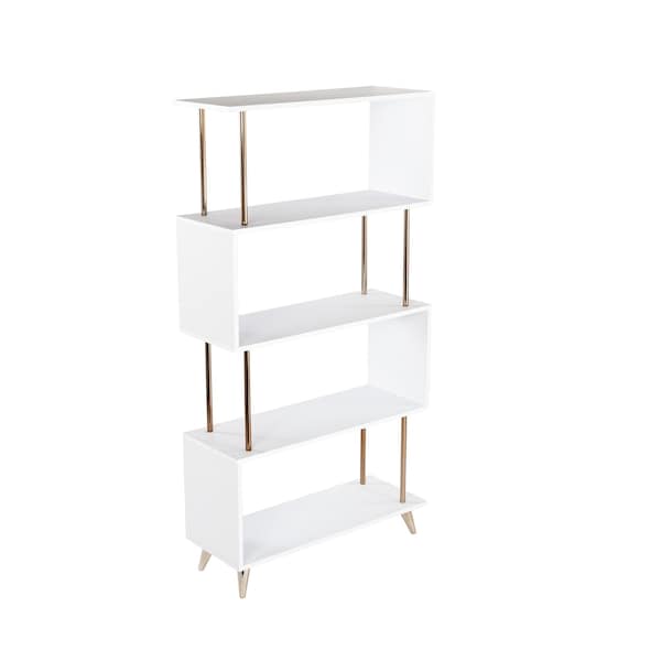 Homeroots 61" White Manufactured Wood Squiggle Four Tier Etagere Bookcase 490168 - main