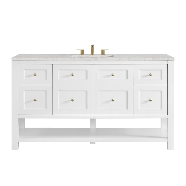 James Martin Vanities Breckenridge 60 in. Single Vanity, Bright White, w/ 3 CM Eternal Jasmine Pearl Quartz Top 330-V60S-BW-3EJP - main