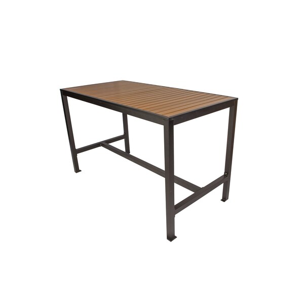 Bfm Seating Longport 4-Leg Bar Height Bolt-Down Table 35x71, Synthetic Teak Top, Black Frame PH4L3571TKBLT - main