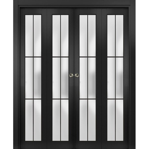 Sartodoors Sliding Closet Double Bi-fold Doors Planum 2122 Black Solid Core Modern Interior PLANUM2122DBF-BLK-96 x 96 (4* 24x96) - main