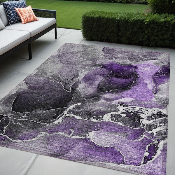 Homeroots 5' X 8' Gray and Purple Abstract Washable Non Skid Indoor Outdoor Area Rug 559473 - main
