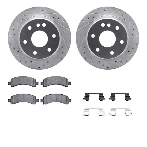 Dynamic Friction Co DFC Brake Rotor - Drilled & Slotted - Silver- Heavy Duty Brake Pad includes Hardware 7412-48029 - main