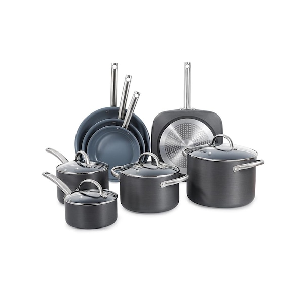Black & Decker 12-Piece Ceramic Hard Anodized Aluminum Cookware Set, Pots and Pans Set, Gray BDK100B - main