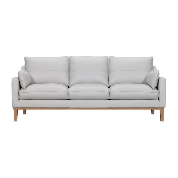 Homeroots 87" Gray Leather Sofa And Toss Pillows With Brown Legs 546408 - main