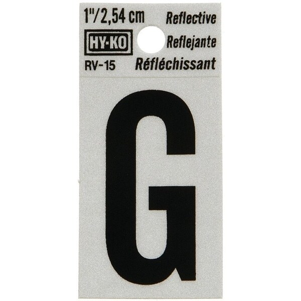 Hy-Ko Reflective Letter, Character: G, 1 in H Character, Black Character, Silver Background, Vinyl RV-15/G - main