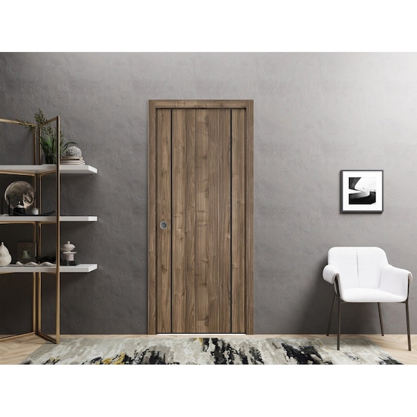 Sartodoors Sliding French Pocket Door with, Planum 0017 Walnut and Aluminum Strips, Kit Trims Rail Hardware, S PLANUM0017PD-WLN-32 - main