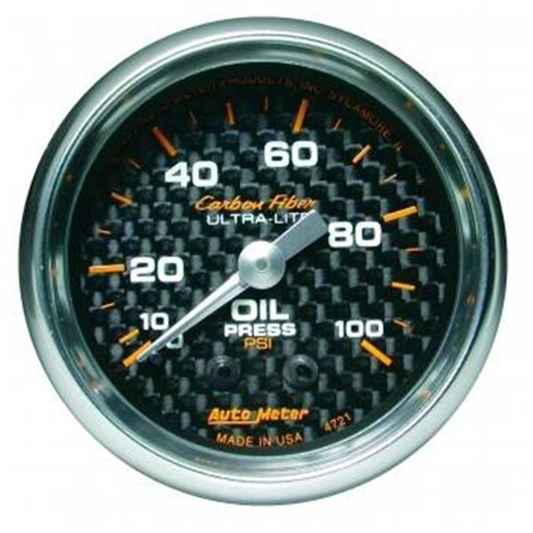 Auto Meter 4721 Carbon Fiber Oil Pressure Gauge - 2.06 in. - 0-100 PSI ATM4721 - main