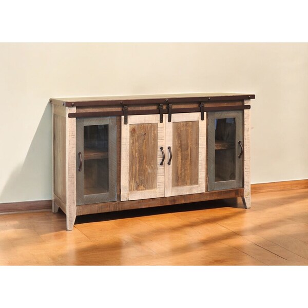 Homeroots 60" Brown Solid Wood Cabinet Enclosed Storage Distressed TV Stand 528731 - main