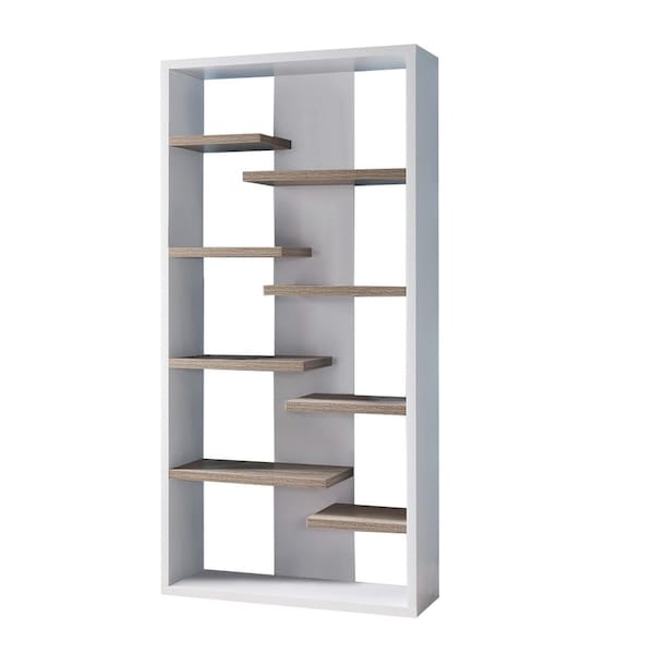 Homeroots 71" White Wood Nine Tier Geometric Bookcase 630383 - main