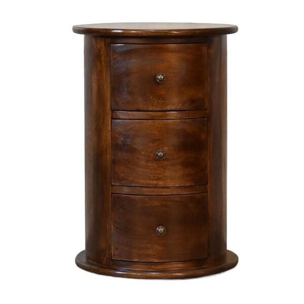 Homeroots 23" Chestnut Solid Wood Round Three Drawer Nightstand 722556 - main