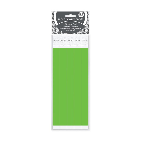 C-Line Products 3/4" x 10" Green DuPont Tyvek Security Wristbands, 100/PK 89103 - main