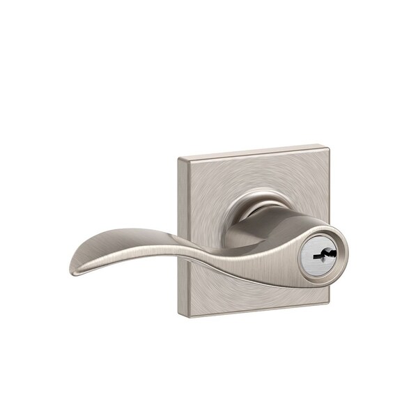 Schlage Residential Accent Lever with Collins Rose Keyed Entry with 16211 Latch and 10063 Strike Satin Nickel Finish F51AACC619COL - main