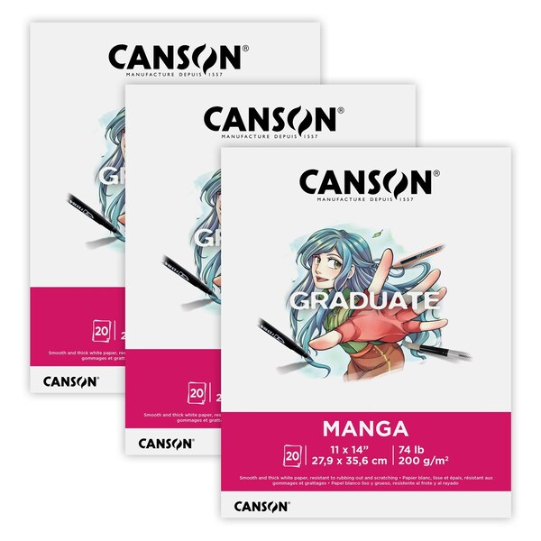Canson Graduate Manga Pad, Foldover Binding, 20 Sheet, 11x14 inch, 3PK C31250P071 - main