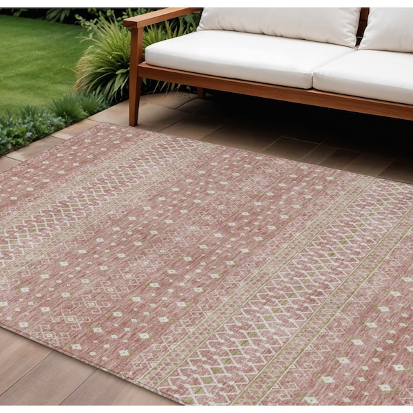 Homeroots 9' X 12' Blush Gold And Ivory Tribal Washable Indoor Outdoor Area Rug 582612 - main