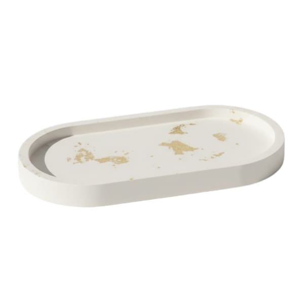 Homeroots 7in White And Gold Resin Handmade Oval Trinket Tray 723724 - main