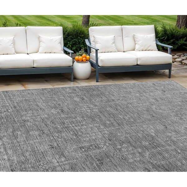 Homeroots 8' X 10' Gray And Charcoal Southwestern Washable Indoor Outdoor Area Rug 587065 - main
