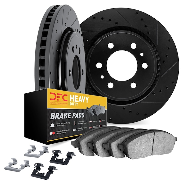 Dynamic Friction Co DFC Brake Rotor - Drilled & Slotted - Black- Heavy Duty Brake Pad includes Hardware 8212-76003 - main
