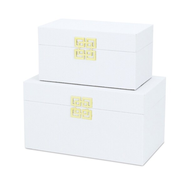 Homeroots Set of Two White Solid Wood And Fabric Box With Lid, 2PK 489390 - main