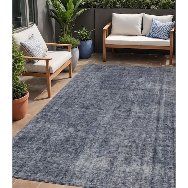 Homeroots 5' X 8' Blue And Gray Medallion Washable Indoor Outdoor Area Rug 616425 - main