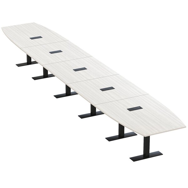 Skutchi Designs 22ft Boat Conference Table With Power | Harmony Series | 22 Person Meeting Room Table HAR-BOT-48X264-T.BK-WA7976-EBLK - main