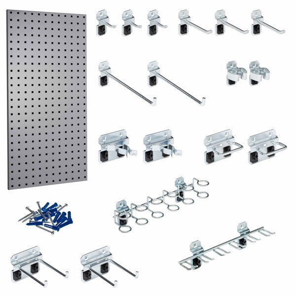 Triton Products 18 pc LocHook Assortment W/ (1) 18" W x 36" H Gray Epoxy 18-Gauge Steel Square Hole Pegboard LB18-1GH-Kit - main